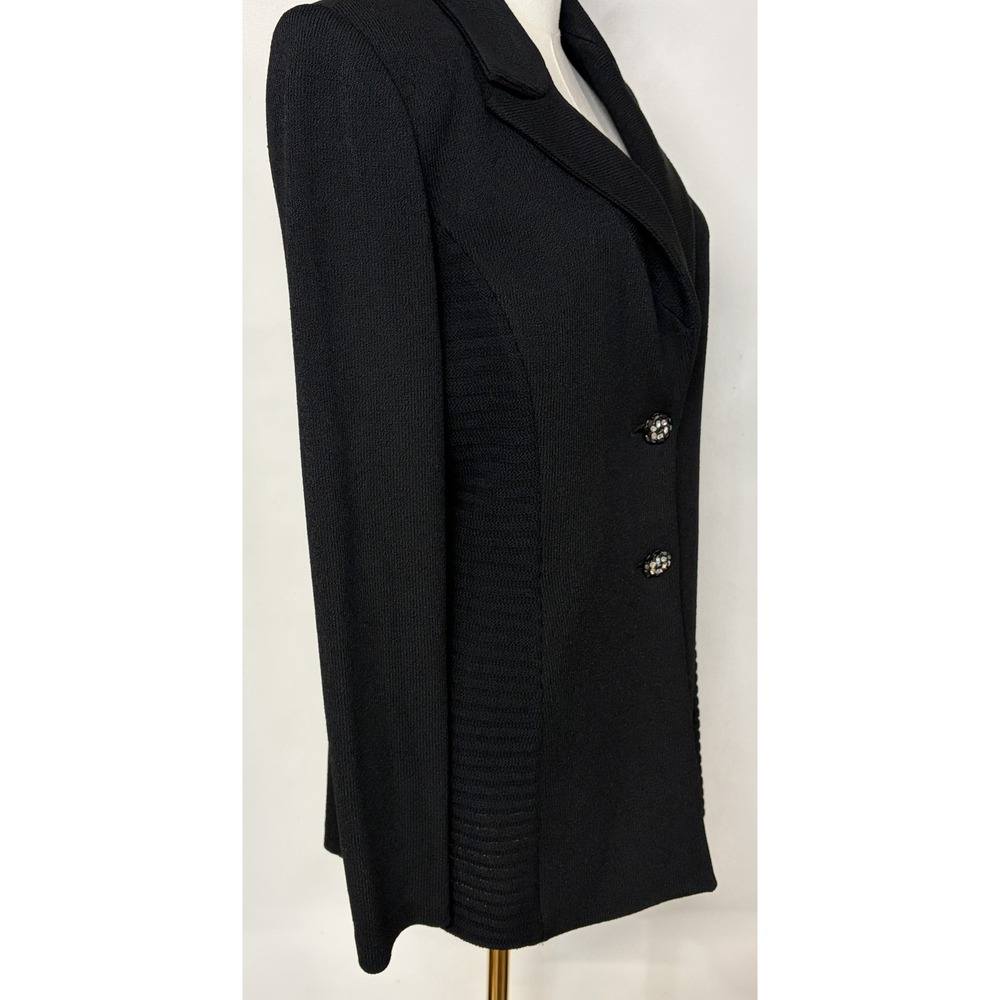 St John Evening Marie Gray Vintage Black Knit Blazer Jeweled Buttons Size 6 USA - Picture 7 of 10